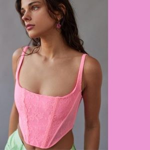 URBAN OUTFITTERS HOT PINK XS LACE CORSET TOP